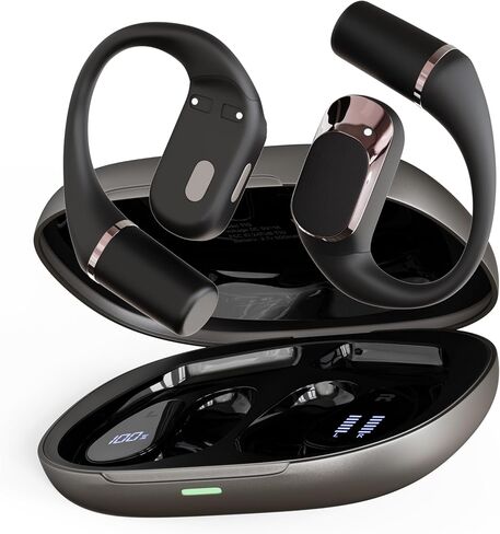 BRYNDO Open Ear Wireless Earbuds, Bluetooth 5.4 Air Conduction Over Ear Headphones with Secure Earhook, 7H Playtime + 500mAh Case, IPX7 Waterproof, Noise-Cancelling Mic, USB-C Fast Charging in Saudi Arabia