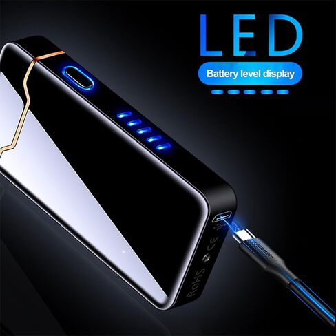 Plasma Lighter Electric USB Lighter Rechargeable High Power Double arc with LED Battery Indicator for Camping, Candle BBQ(Black) in Saudi Arabia