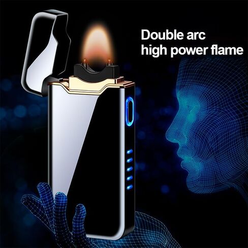 Plasma Lighter Electric USB Lighter Rechargeable High Power Double arc with LED Battery Indicator for Camping, Candle BBQ(Black) in Saudi Arabia