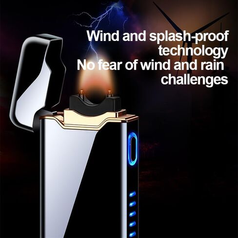 Plasma Lighter Electric USB Lighter Rechargeable High Power Double arc with LED Battery Indicator for Camping, Candle BBQ(Black) in Saudi Arabia