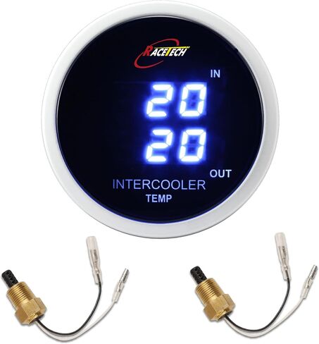 مقياس رقمي RACETECH 52 مم 2-1/16 بوصة - شاشة عرض 7 قطاعات زرقاء، مقياس درجة الحرارة المزدوج الكهربائي 52 مم (ث/أجهزة الاستشعار) in Kuwait