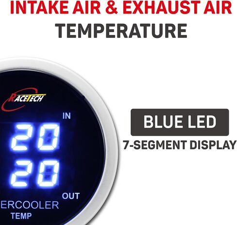 مقياس رقمي RACETECH 52 مم 2-1/16 بوصة - شاشة عرض 7 قطاعات زرقاء، مقياس درجة الحرارة المزدوج الكهربائي 52 مم (ث/أجهزة الاستشعار) in Kuwait