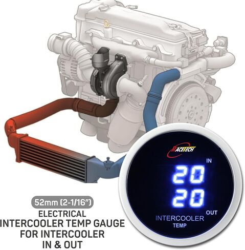 مقياس رقمي RACETECH 52 مم 2-1/16 بوصة - شاشة عرض 7 قطاعات زرقاء، مقياس درجة الحرارة المزدوج الكهربائي 52 مم (ث/أجهزة الاستشعار) in Kuwait