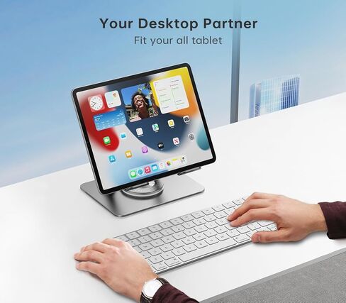 حامل حامل الكمبيوتر اللوحي مع 360 ° قاعدة دوارة القضيب المزدوج الألومنيوم القابل للتعديل موقفا لمكتب متوافق مع iPad Samsung Phone readle e-Reader والمزيد ، أسود in Kuwait