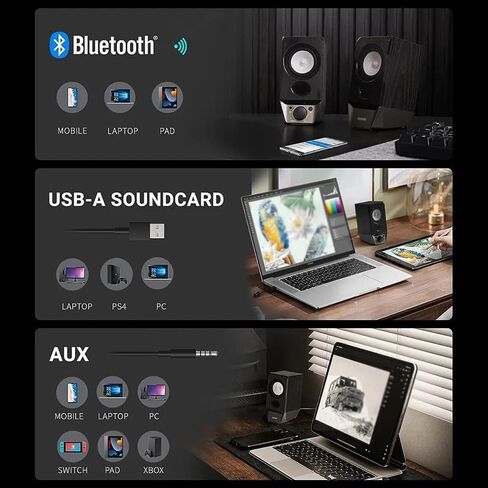 مكبرات صوت الكمبيوتر مع إدخال V5.3 AUX 2W+2W طاقة Bass Strong Bass USB-A لجهاز الكمبيوتر اللوحي للكمبيوتر الشخصي. in Saudi Arabia