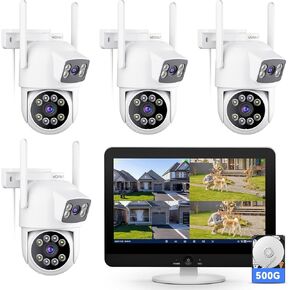 2K Security Camera System Wireless Outdoor with 12" Monitor, 2 Dual Lens Cameras for Home & Business Surveillance, 360° PTZ, 2.4G/5G WiFi, Human Detection, Auto Tracking, 16CH NVR with 500G HDD in Saudi Arabia