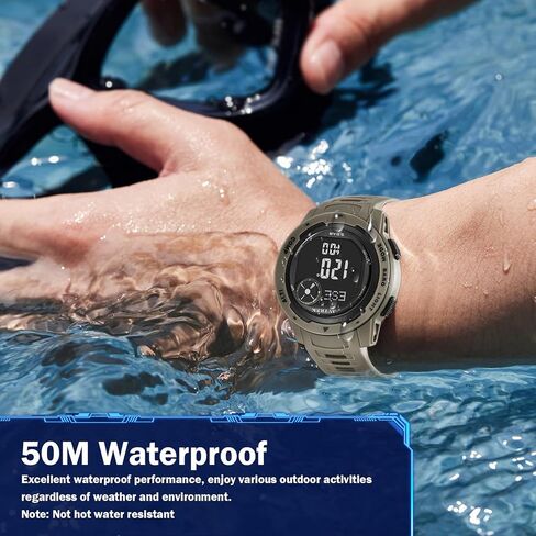 ساعة عداد الخطى الرياضية الرقمية للمراهقين مع مقياس الارتفاع والبارومتر، ساعة في الهواء الطلق، ساعة رياضية مقاومة للماء للجيش العسكري (مقهى) in Kuwait