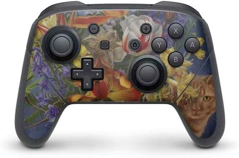 Skinit Decal Gaming Skin Compatible with Nintendo Switch Pro Controller - Officially Licensed Nene Thomas Tabby Cat with Flowers by Nene Thomas Design in Saudi Arabia