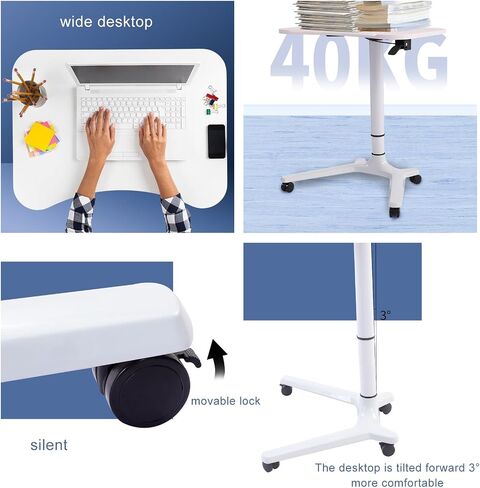Mobile Laptop Podium, Height Adjustable Podium Stand with Tilting Desktop,Sit-to-Stand Desk Ergonomic,Speaking Lectern,Laptop Desk on Wheels,A in Kuwait