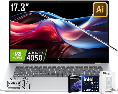 HP OmniBook 7 17.3"(Replace Envy17) Copilot+ AI PC Touchscreen Laptop, GeForce RTX 4050, Intel Evo Core Ultra 7 Series 2 258V(>Ultra 9 185H), Backlit KB, W/512GB PSD&Stylus, Win11 Home(32GB|2TB SSD) in Saudi Arabia