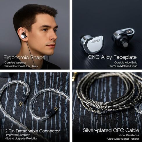 Linsoul Tripowin RUTA10 في شاشة الأذن ، سماعات سائق Dymic Darking Dynamic 10mm ، وسخّر Hifi سلكي ، مع قذيفة سبيكة CNC وكابل مطلي بالفضة القابل للفصل للموسيقي Audiophile (Silver) in Saudi Arabia