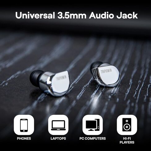 Linsoul Tripowin RUTA10 في شاشة الأذن ، سماعات سائق Dymic Darking Dynamic 10mm ، وسخّر Hifi سلكي ، مع قذيفة سبيكة CNC وكابل مطلي بالفضة القابل للفصل للموسيقي Audiophile (Silver) in Saudi Arabia