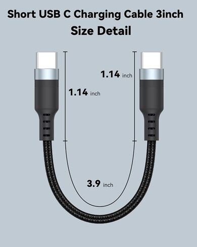 Short USB C to USB C Cable 3 inch, 60W PD Fast Charging Type-C Cord, USBC 2.0 480Mbps Data Transfer Braided Compatible with Travel Power Bank, iphone16/15, Galaxy, Google Pixel, iPod Pro, SSD in Kuwait