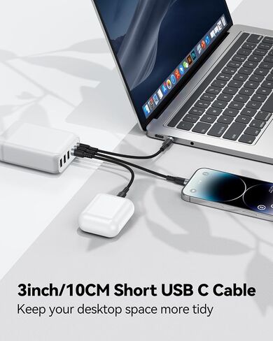 Short USB C to USB C Cable 3 inch, 60W PD Fast Charging Type-C Cord, USBC 2.0 480Mbps Data Transfer Braided Compatible with Travel Power Bank, iphone16/15, Galaxy, Google Pixel, iPod Pro, SSD in Kuwait