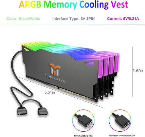 5V ArgB Memory RAM Cooler DDR DDR DDROND لـ DIY PC GAME MOD DDR3 DDR4 (متوافق مع ASUS AURA SYNC و GIGABYTE RGB Fusion و MSI Mystic Light Sync) GY-05 (أسود) in Kuwait