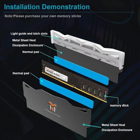 5V ArgB Memory RAM Cooler DDR DDR DDROND لـ DIY PC GAME MOD DDR3 DDR4 (متوافق مع ASUS AURA SYNC و GIGABYTE RGB Fusion و MSI Mystic Light Sync) GY-05 (أسود) in Kuwait