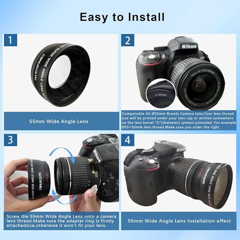55mm 0.45X Wide Angle Lens,with Macro Photography,Enhanced Shooting Magnification,Compatible with All 55mm DSLR Camera Lenses+1pcs Lens Cleaning Cloth in Saudi Arabia