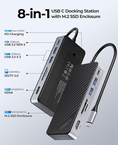 ORICO E5000 2TB PCIE Gen4 NVME SSD و ORICO OM28P USB-C HUB مع محطة الإرساء M.2 SSD 8 في 1 مع 4K HDMI ، حزمة 100W PD in Saudi Arabia