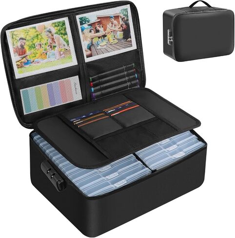 Large Fireproof Photo Storage Box with 18 Inner 5x7 Photo Cases, Collapsible Photo Boxes Storage with Lock, Portable Photo Organizers and Storage with Handle for Photos, Pictures, Valuables in Saudi Arabia