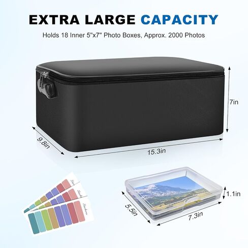 Large Fireproof Photo Storage Box with 18 Inner 5x7 Photo Cases, Collapsible Photo Boxes Storage with Lock, Portable Photo Organizers and Storage with Handle for Photos, Pictures, Valuables in Saudi Arabia