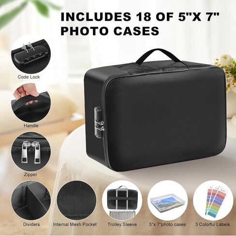 Large Fireproof Photo Storage Box with 18 Inner 5x7 Photo Cases, Collapsible Photo Boxes Storage with Lock, Portable Photo Organizers and Storage with Handle for Photos, Pictures, Valuables in Saudi Arabia