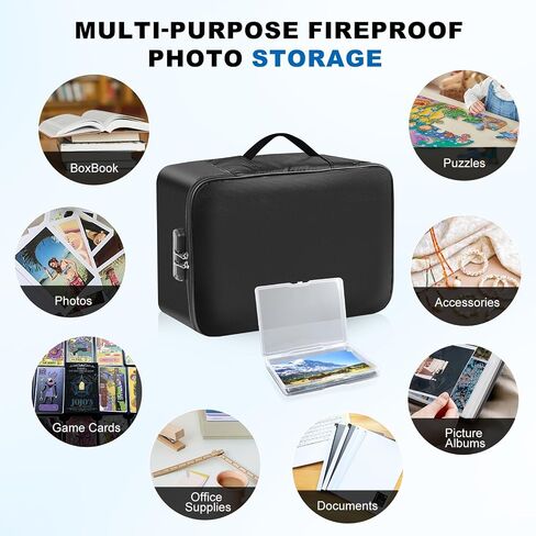 Large Fireproof Photo Storage Box with 18 Inner 5x7 Photo Cases, Collapsible Photo Boxes Storage with Lock, Portable Photo Organizers and Storage with Handle for Photos, Pictures, Valuables in Saudi Arabia