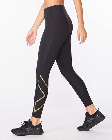 2XU Women's Force Mid-Rise Compression Tights with Flat-Wide Waistband for Training and Fitness, Black/Nero, Medium in Saudi Arabia