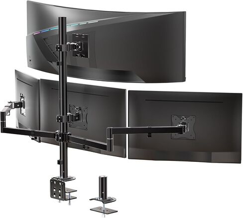 Wali Quad Monitor Mount لما يصل إلى 49 بوصة فائقة على شاشات أعلى وشاشات 27 بوصة على أقواس أقل ، وقصة شاشة طويلة طويلة ، وذراع الشاشات الثقيلة تصل إلى 44 رطلاً (M004S-P) ، الأسود in Kuwait