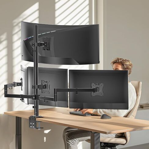 Wali Quad Monitor Mount لما يصل إلى 49 بوصة فائقة على شاشات أعلى وشاشات 27 بوصة على أقواس أقل ، وقصة شاشة طويلة طويلة ، وذراع الشاشات الثقيلة تصل إلى 44 رطلاً (M004S-P) ، الأسود in Kuwait