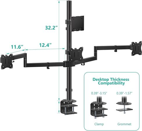 Wali Quad Monitor Mount لما يصل إلى 49 بوصة فائقة على شاشات أعلى وشاشات 27 بوصة على أقواس أقل ، وقصة شاشة طويلة طويلة ، وذراع الشاشات الثقيلة تصل إلى 44 رطلاً (M004S-P) ، الأسود in Kuwait