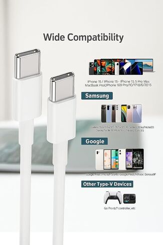 60W USB C to USB C Cable [3pack] كبل شحن ، 3 أقدام و 3 بوصات طويلة USB-C إلى USB C تصميم سلك الطاقة لـ iPhone 16/15 PRO PRO MAX ، MacBook Pro Air/iPad/iPad Pro 12.9/11 ، AirPods 4 (White) in Saudi Arabia