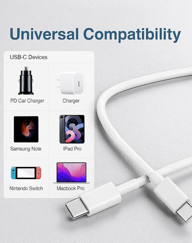60W USB C to USB C Cable [3pack] كبل شحن ، 3 أقدام و 3 بوصات طويلة USB-C إلى USB C تصميم سلك الطاقة لـ iPhone 16/15 PRO PRO MAX ، MacBook Pro Air/iPad/iPad Pro 12.9/11 ، AirPods 4 (White) in Saudi Arabia