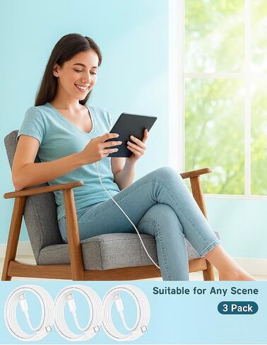60W USB C to USB C Cable [3pack] كبل شحن ، 3 أقدام و 3 بوصات طويلة USB-C إلى USB C تصميم سلك الطاقة لـ iPhone 16/15 PRO PRO MAX ، MacBook Pro Air/iPad/iPad Pro 12.9/11 ، AirPods 4 (White) in Saudi Arabia
