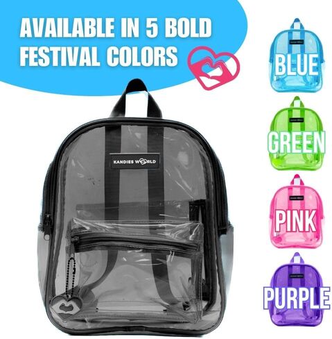 Kandies World Premium Clear Festival Backpack – Stylish Transparent Bag – Stadium Approved – Lightweight & Durable – 12"x10.5" (Black) in Kuwait