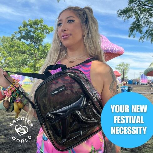 Kandies World Premium Clear Festival Backpack – Stylish Transparent Bag – Stadium Approved – Lightweight & Durable – 12"x10.5" (Black) in Kuwait