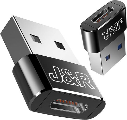 J & R USB to USB C Adapter USB C to USB Adaptor, Metal Mini Converter for Data & Charging, Ultra-Compact 2-Pack (Black & Silver) for Samsung, Apple, Google Pixel, iPhone in Saudi Arabia