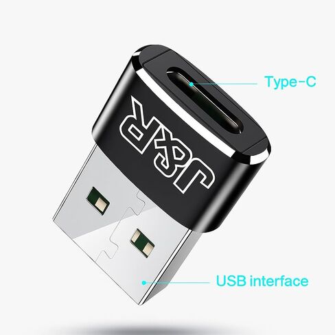 J & R USB to USB C Adapter USB C to USB Adaptor, Metal Mini Converter for Data & Charging, Ultra-Compact 2-Pack (Black & Silver) for Samsung, Apple, Google Pixel, iPhone in Saudi Arabia