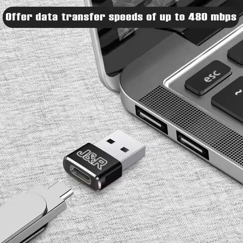 J & R USB to USB C Adapter USB C to USB Adaptor, Metal Mini Converter for Data & Charging, Ultra-Compact 2-Pack (Black & Silver) for Samsung, Apple, Google Pixel, iPhone in Saudi Arabia