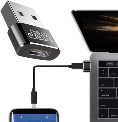 J & R USB to USB C Adapter USB C to USB Adaptor, Metal Mini Converter for Data & Charging, Ultra-Compact 2-Pack (Black & Silver) for Samsung, Apple, Google Pixel, iPhone in Saudi Arabia