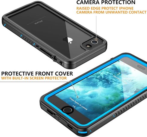 لـ iPhone SE 2022/SE 2020/7/8 CASE مقاوم للماء ، حالة وقائية كاملة من الجسم مع حامي الشاشة ، حالة الهاتف الثقيلة للهاتف لـ iPhone SE3 2022/SE 2020/7/8 (أزرق/واضح) in Saudi Arabia