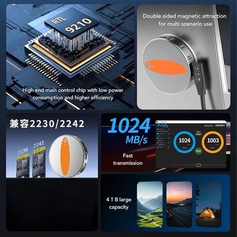 M.2 M.2 NVME SSD lectlosure Adapter ، 3 في محطة الإرساء 1 ، إخراج عرض 8K ، نقل بيانات عالية السرعة 10 جيجابت في الثانية ، شحن سريع 100 واط PD in Kuwait