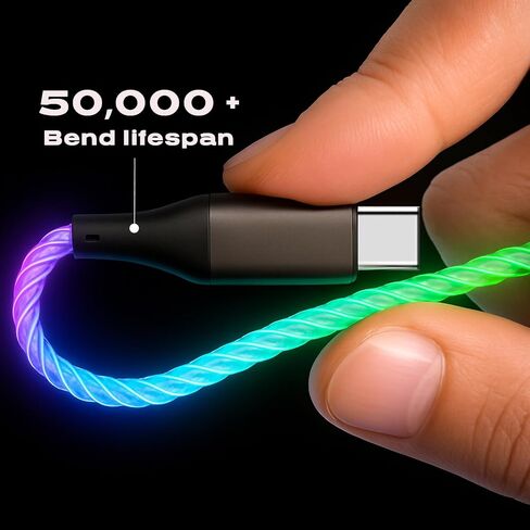 USB C Charger Cable Colors Changing Light up USB A to USB C Cable for iPhone 15/15Pro/ 15Plus/15ProMax MacBook Pro 2020, Pad Pro 2020,Samsung S23+/S23 Ultra (Multicolored, 3FT) in Kuwait