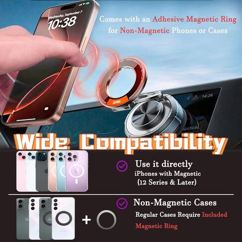 360 درجة قابلة للتعديل شفط شفط الهاتف المغناطيسي ، 2025 سبيكة الزنك حامل للسيارة Magsafe Magsafe Mount for iPhone 16/15/14/13/12/Android ، حاملي الهواتف المحمولة لسيارتك/منزلك/السفر in Saudi Arabia