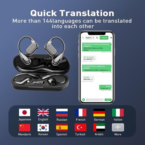 تفتح سماعات الأذن من Sixco Language سماعات الأذن اللاسلكية ، براعم الأذن لتوصيل الهواء الخالي من الألم مع علبة شحن العرض الرقمية LED ، مقاومة للعرق للركض ، (أسود) in Kuwait