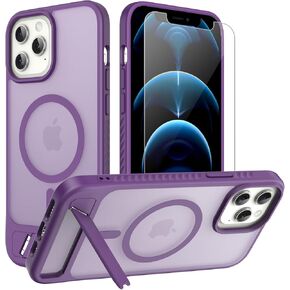 for iPhone 12 Pro Max case: [fit for Magsafe] Strong Magnetic & Invisible Stand, Military-Grade Protection with Screen Protector, Adjustable Kickstand Frosted Translucent Matte Phone Case, Black in Saudi Arabia