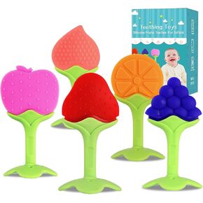5 قطع من ألعاب التسنين للأطفال، ألعاب التسنين بالفواكه الناعمة للأطفال من عمر 0 ​​إلى 6 أشهر و6 إلى 12 شهرًا، عضاضات سيليكون للأطفال في الفريزر آمنة للرضع والأطفال الصغار in Kuwait