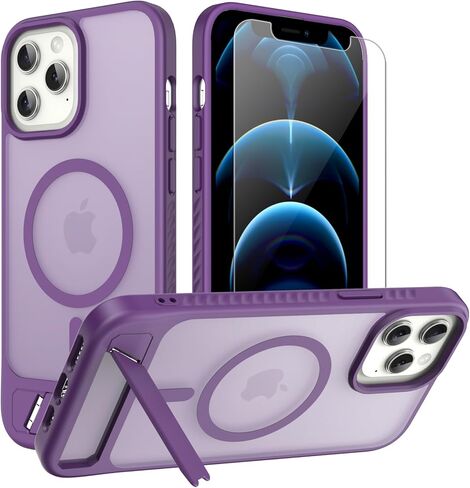 لجهاز iPhone 12 Pro Max Case: [مناسب لـ Magsafe] حامل مغناطيسي وغير مرئي قوي ، حماية من الدرجة العسكرية مع واقي الشاشة ، حالة هاتف غير لامع قابلة للتعديل ، Black in Saudi Arabia