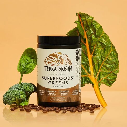 Greens Powder Immune Defense and Digestive Support | Probiotics, Organic Vegetables, Digestive Enzymes | Non-GMO, Gluten-Free, Vegan | Three 30 Serving tubs | Coffee Flavor in Kuwait