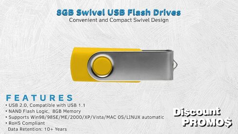 6 Swivel USB Flash Drives Pack, 8GB - Pocket Size, Long Data Retention - Yellow in Kuwait