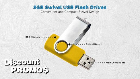 6 Swivel USB Flash Drives Pack, 8GB - Pocket Size, Long Data Retention - Yellow in Kuwait